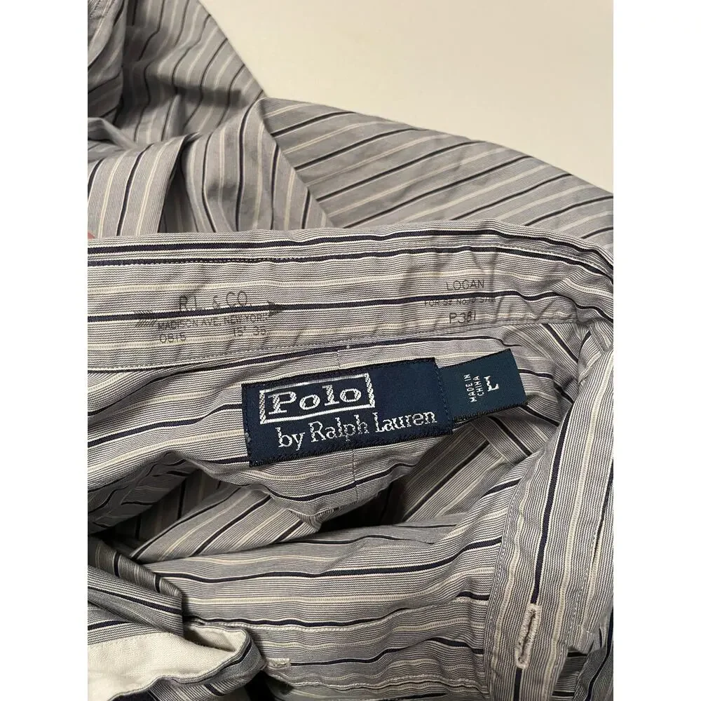 Polo Ralph Lauren size Large button up blue white‎ striped dress shirt